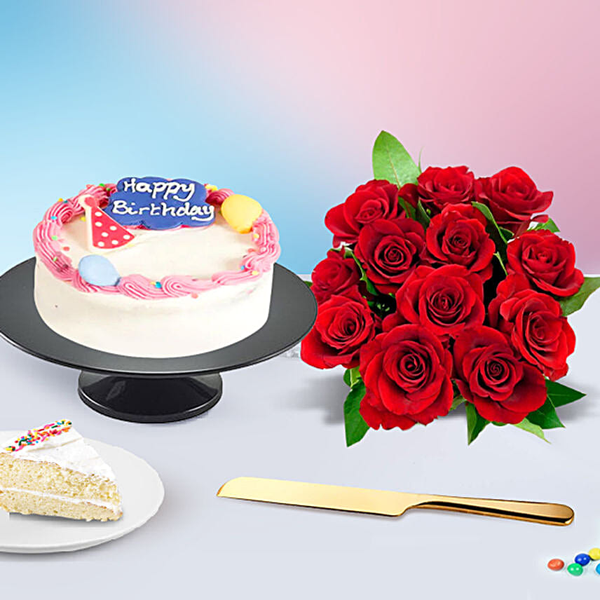 Red Roses N Vanilla Cake Gift