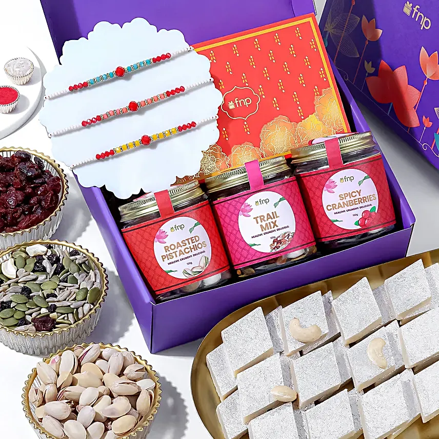 Ethnic Beads Rakhi Hamper with Sweets N Healthy Munchies