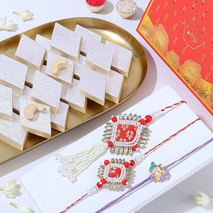 Kundan Pearl and Bal Ganesha Rakhi Treat Box