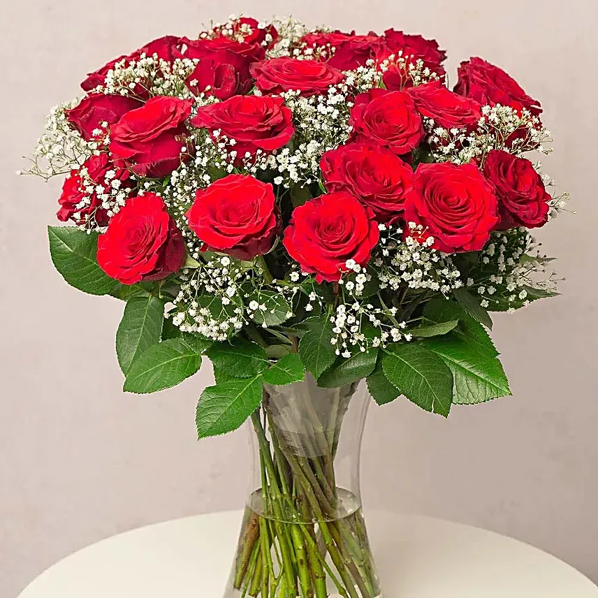 24 Red Rose N Gypsophila