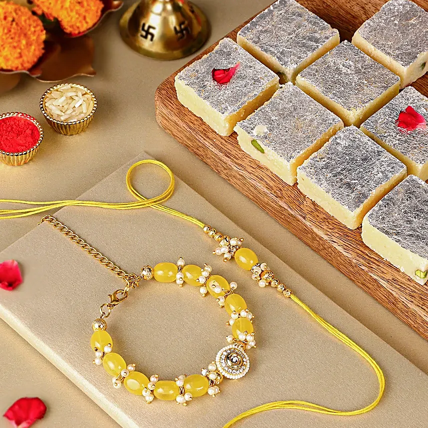 Bhaiya Bhabhi Beads Rakhi Set N Pist Barfi Delight