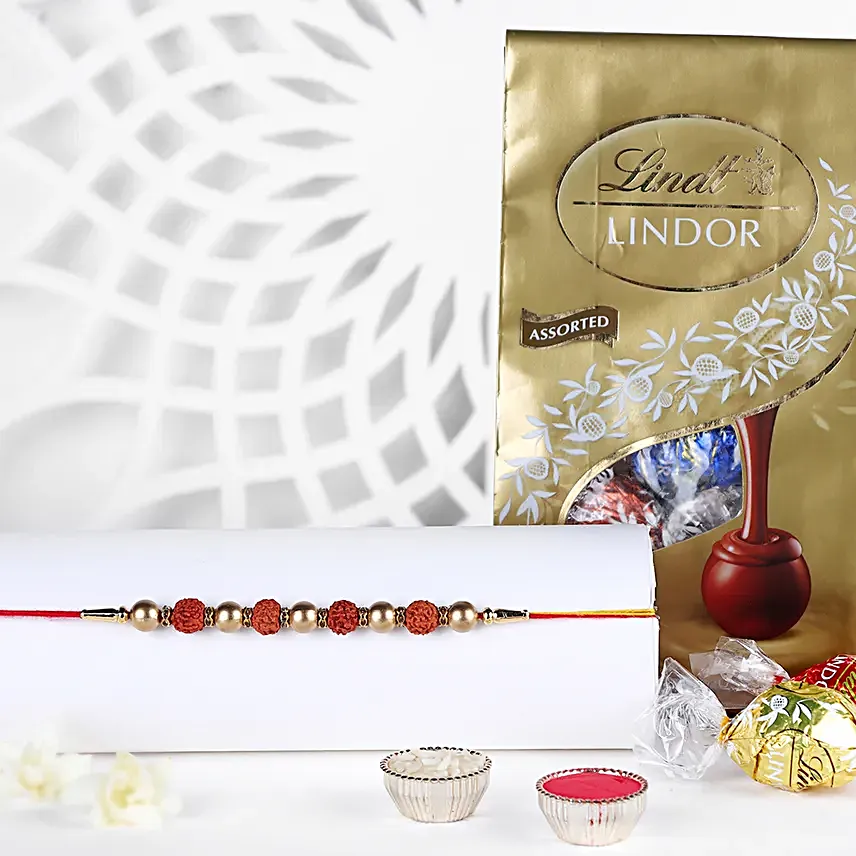 Blessings of Rudraksha Rakhi N Lindt Lindor Pack