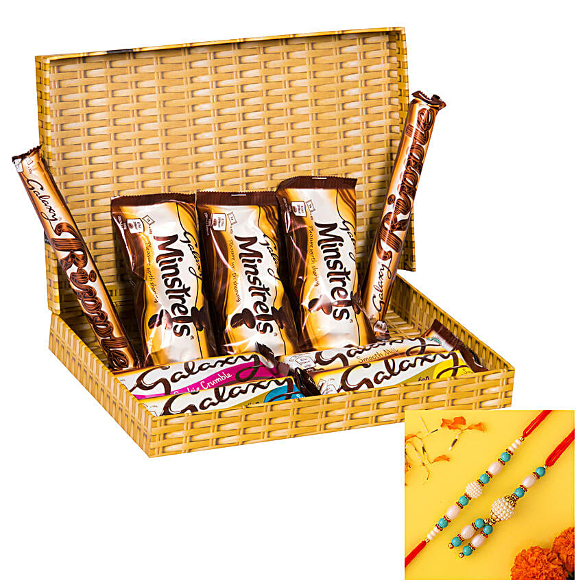 Blue Lumba Rakhi Set And Galaxy Chocolates Box