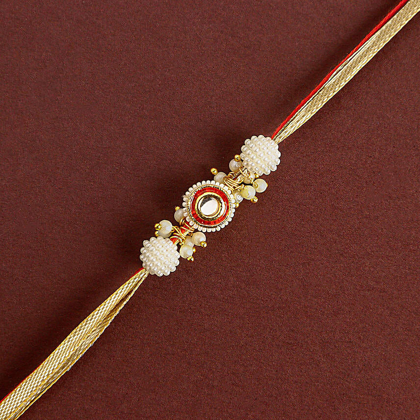 Crimson Majestic Pearl Rakhi N Besan Laddoo Delight