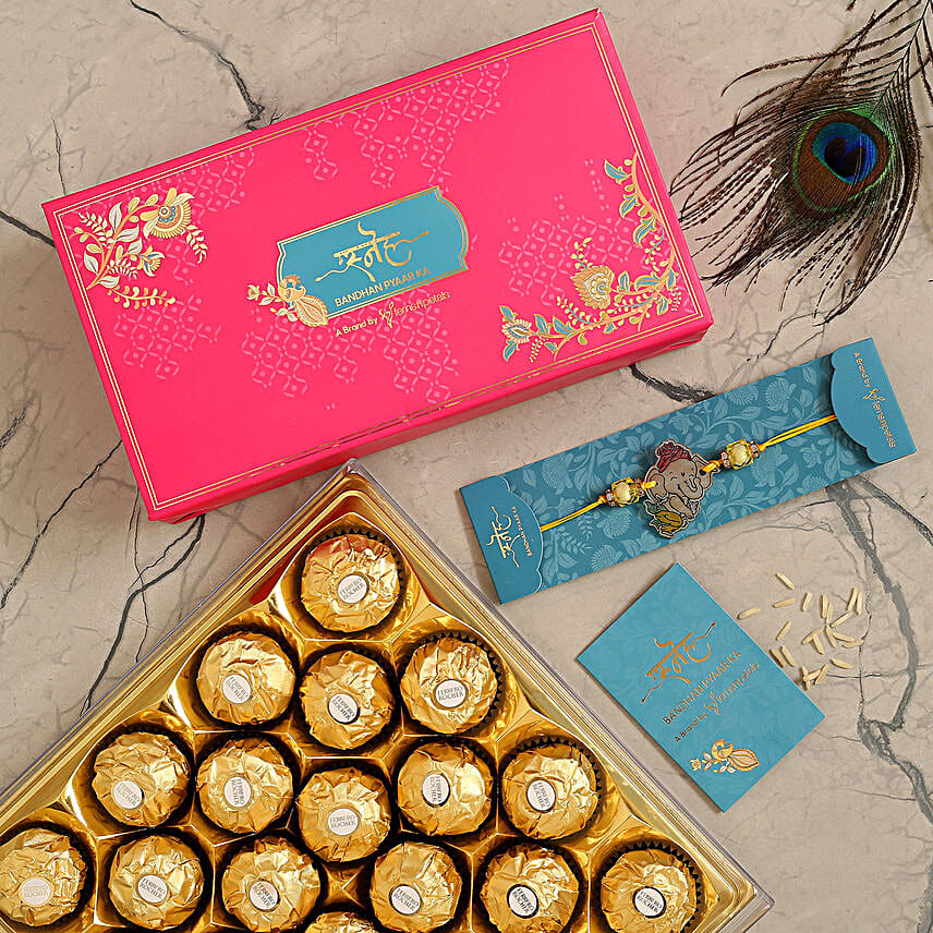 Divine Bal Ganesha Kids Rakhi And 16 Pcs Ferrero Rocher
