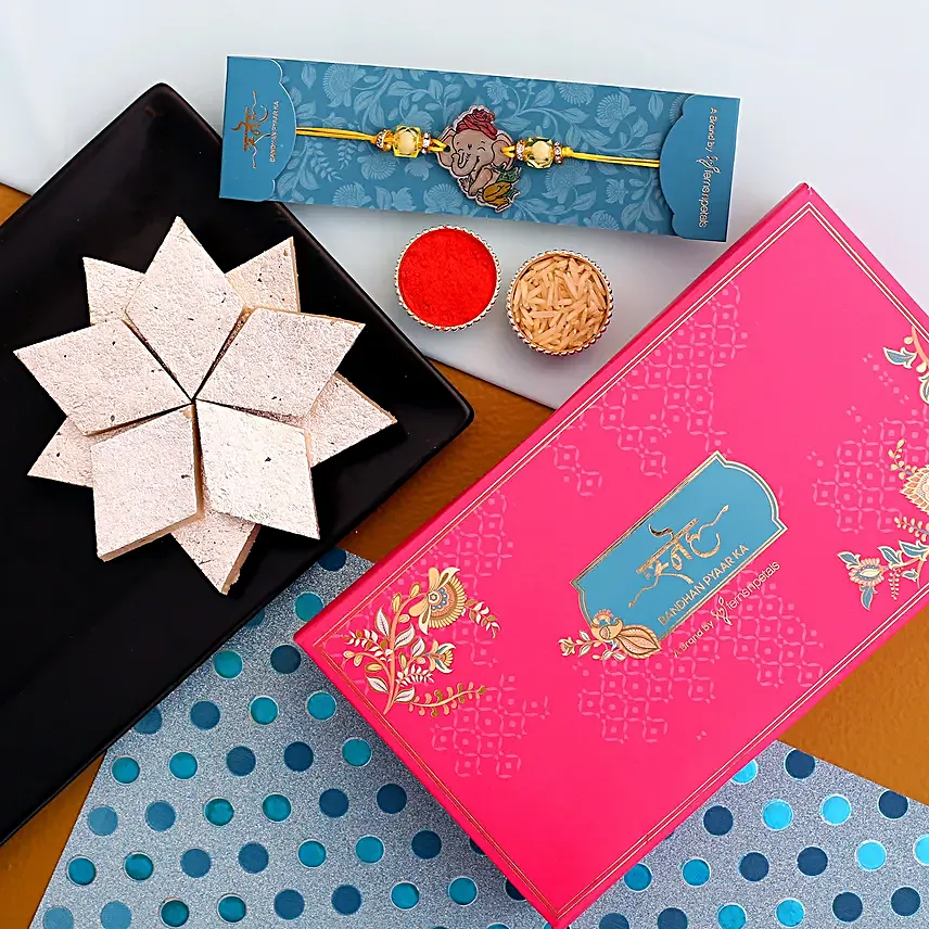 Divine Bal Ganesha Kids Rakhi And Kaju Katli