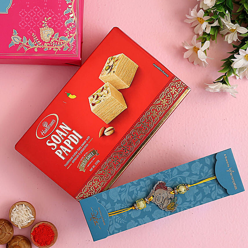 Divine Bal Ganesha Kids Rakhi And Soan Papdi