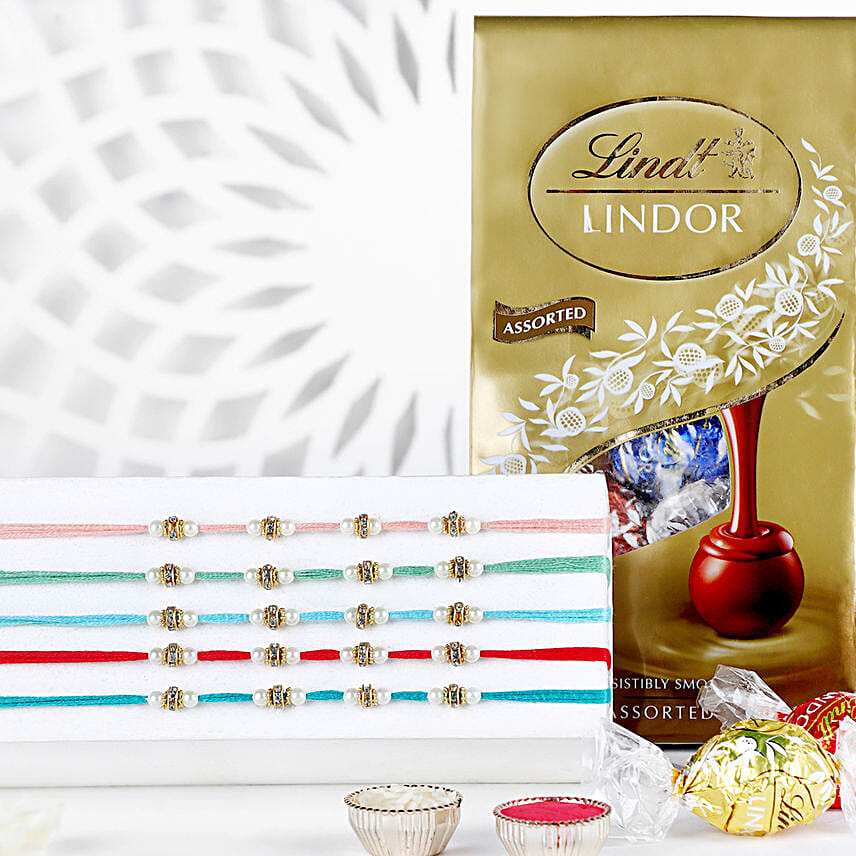 Embellished Love Beads Rakhi Set N Lindt Lindor Pack