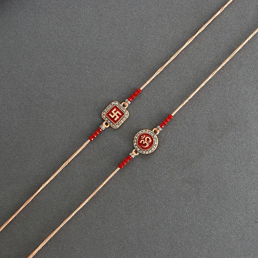 Ethereal Om Swastik Pair Rakhi N Nutty Delight
