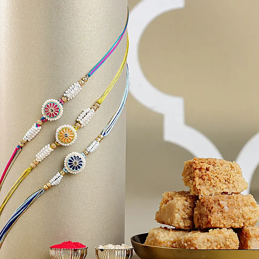 Floral Heritage Round Rakhi Set N Milk Cake Delight