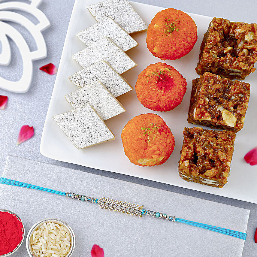 Glittering Grandeur Rakhi N Mix Sweets Combo