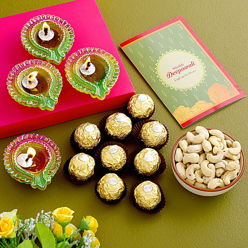 Happy Diwali Floral Diyas And Treats