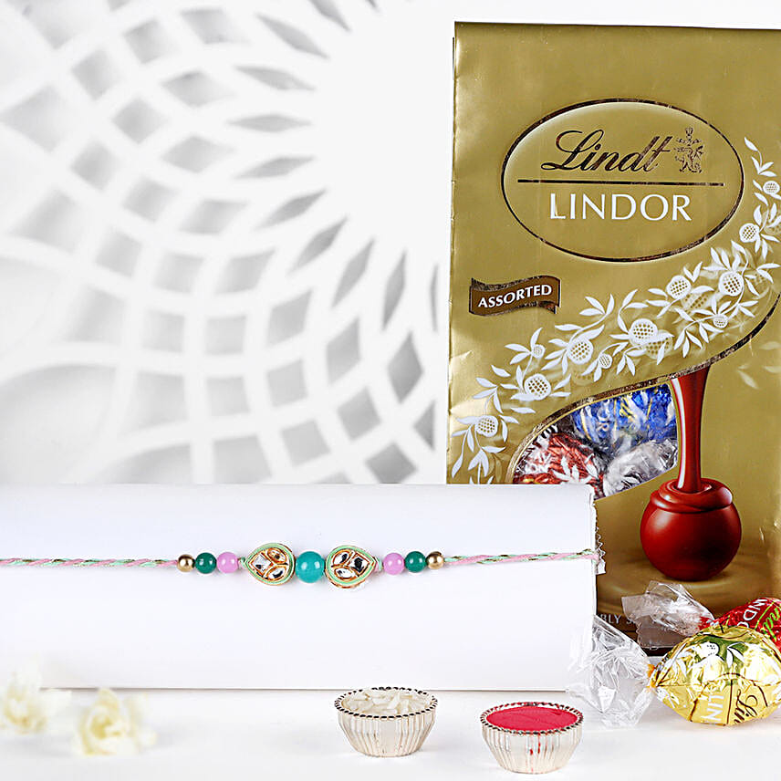 Meenakari Grandeur Rakhi N Lindt Lindor Pack