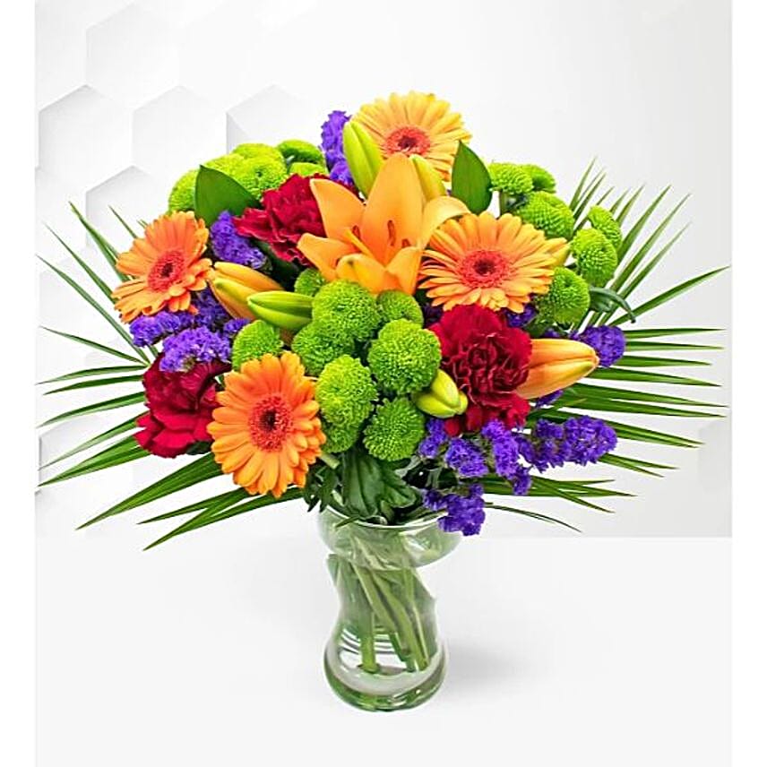 Orange Lily And Blue Blossom Bouquet