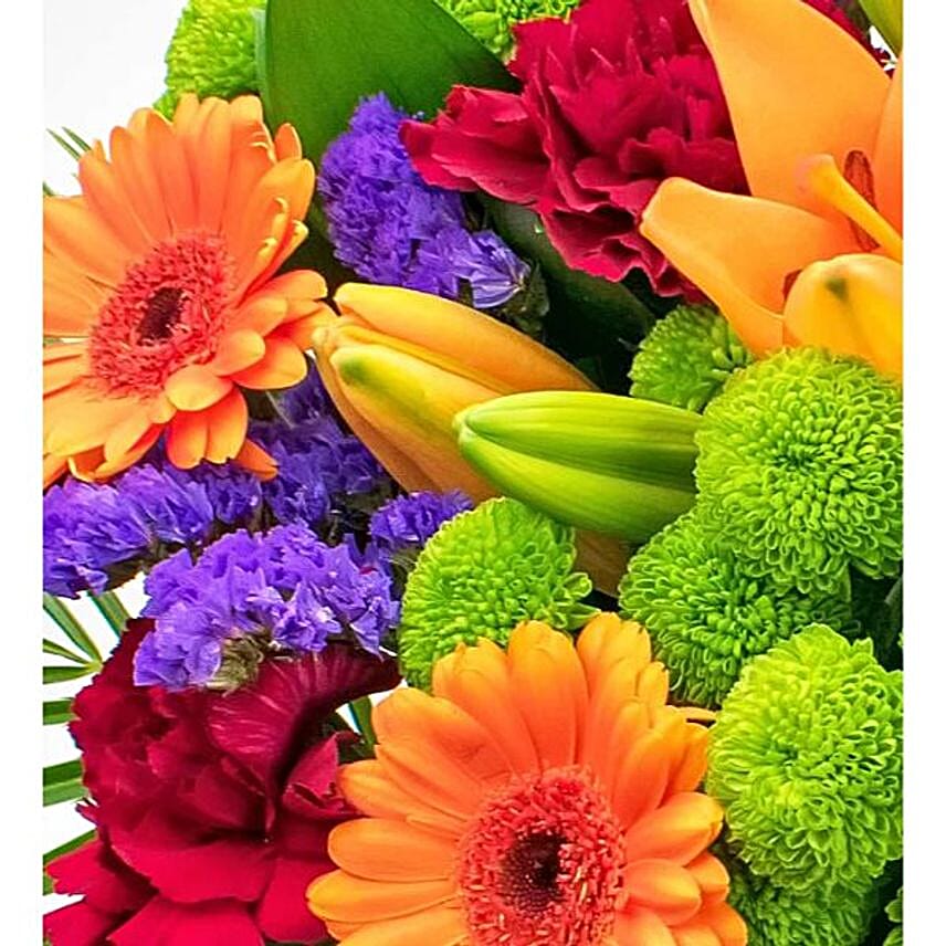 Orange Lily And Blue Blossom Bouquet