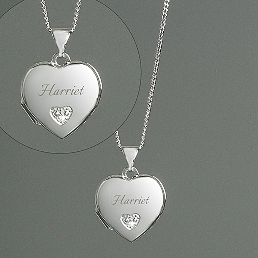 Personalised Childrens Sterling Silver N Cubic Zirconia Heart Locket Necklace