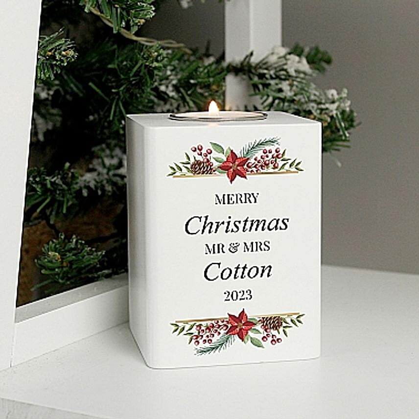 Personalised Christmas Wooden Tealight Holder