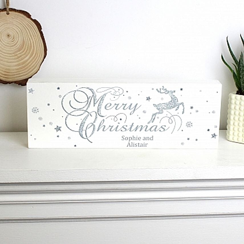 Personalised Silver Reindeer Mantel Block
