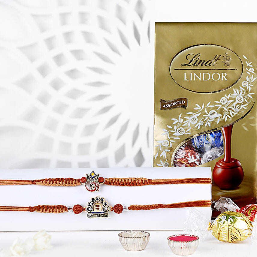 Shiva N Ganesha Enigmatic Charm Rakhi Set With Lindt Pack