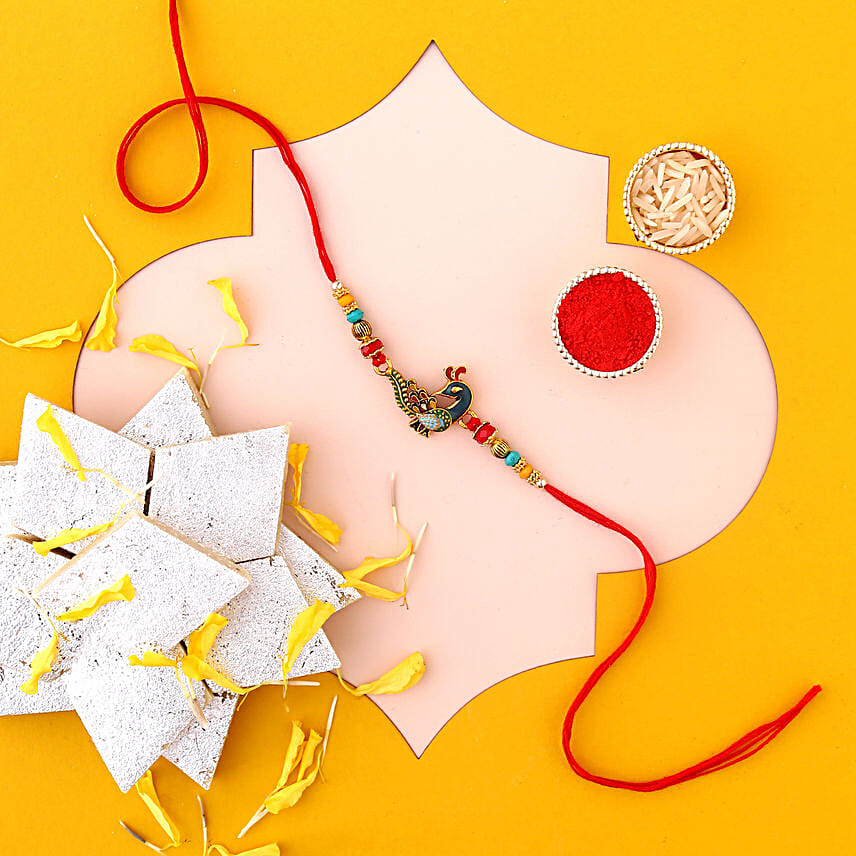 Sneh Attractive Peacock Rakhi & Kaju Katli