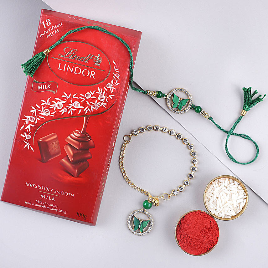 Sneh Butterfly Bhaiya Bhabhi Rakhi N Lindt Chocolate Bar