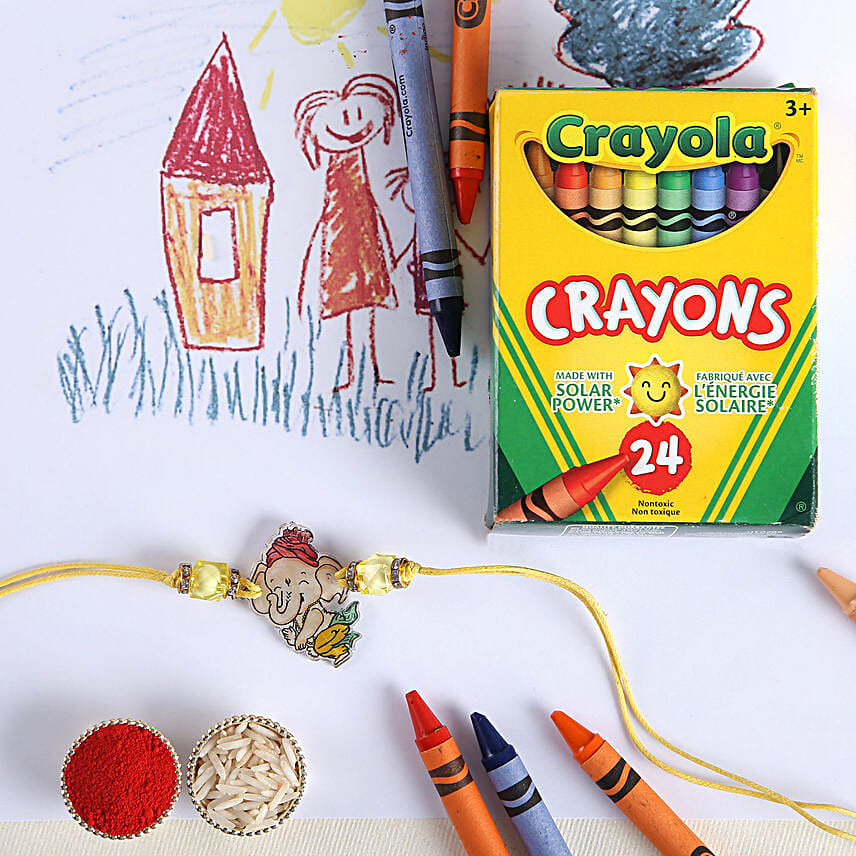 Sneh Cute Ganesha Rakhi & Crayola Set