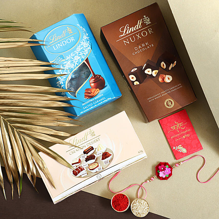 Sneh Floral Rakhi & Lindt Hamper