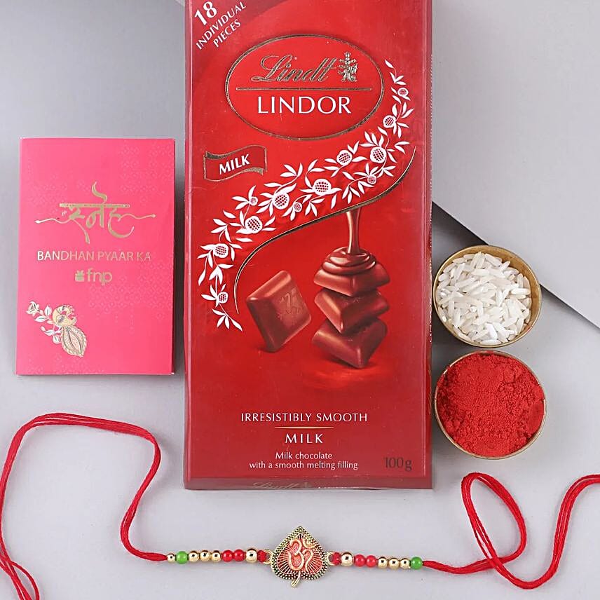 Sneh Om Engraved Rakhi N Lindt Lindor Bar