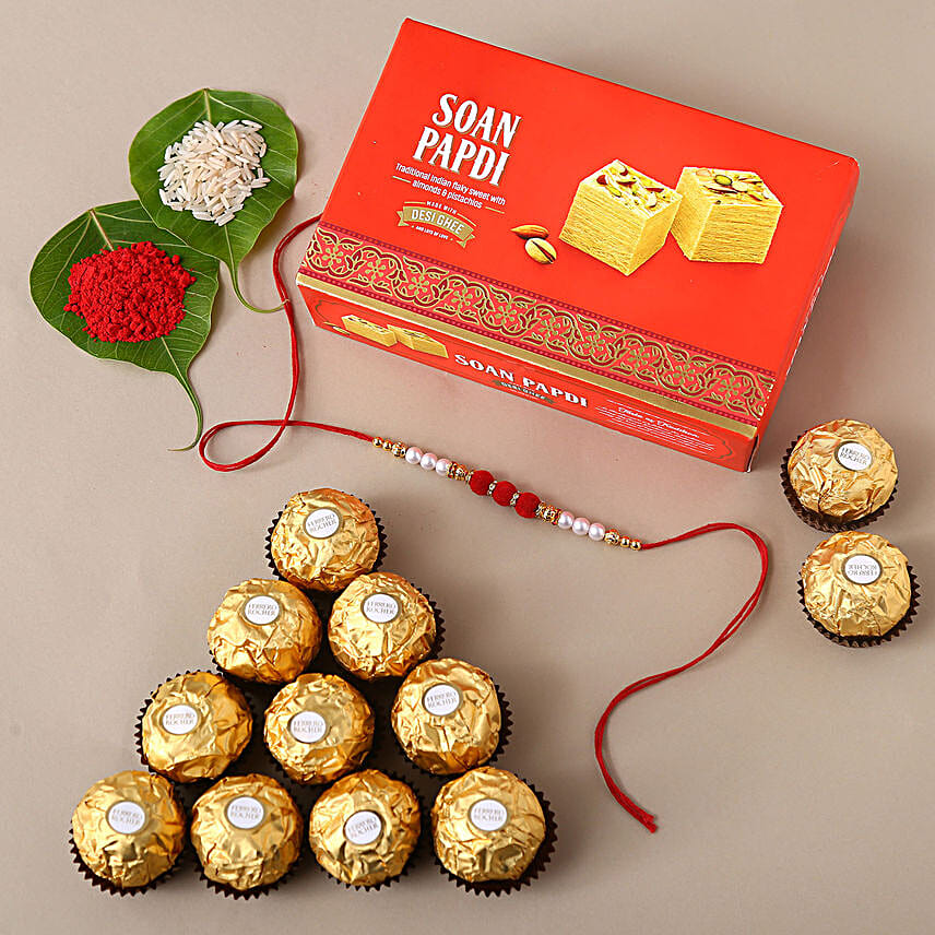 Sneh Pretty Rakhi With Soan Papdi & Ferrero Rocher