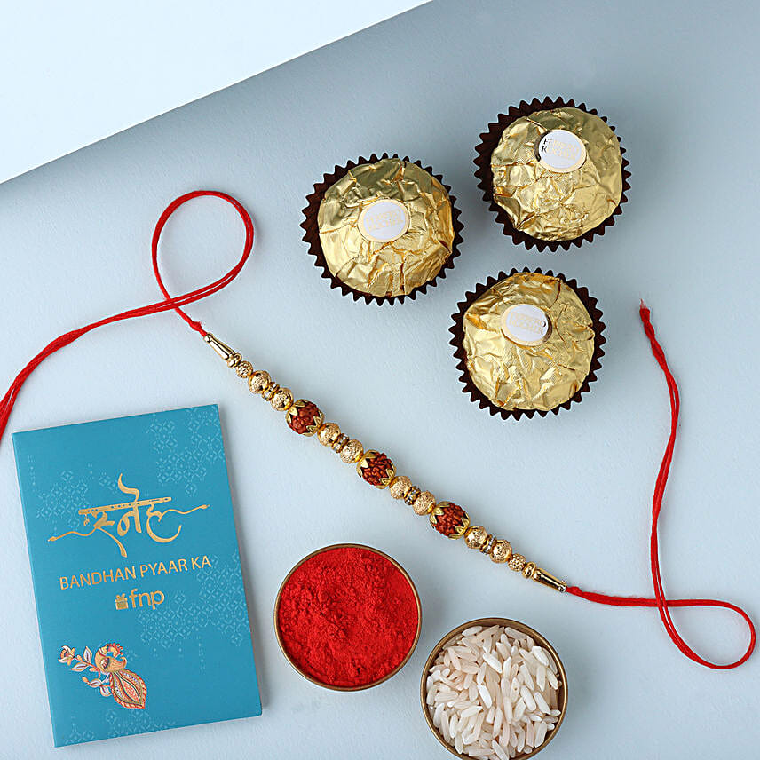 Sneh Rudraksha Holy Rakhi N Ferrero Rochers