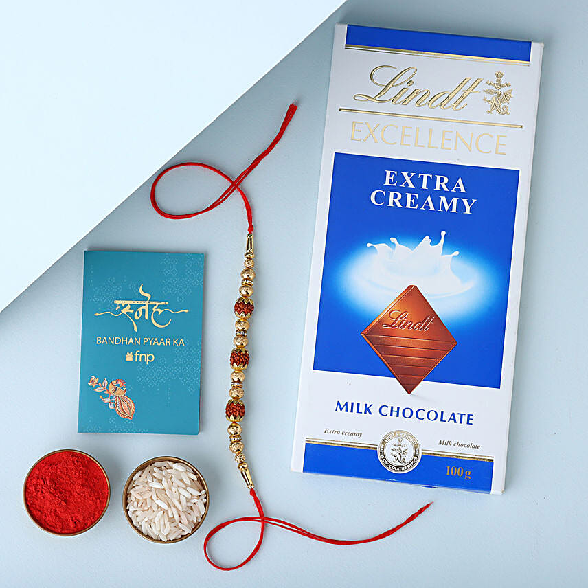 Sneh Rudraksha Holy Rakhi N Lindt Chocolate