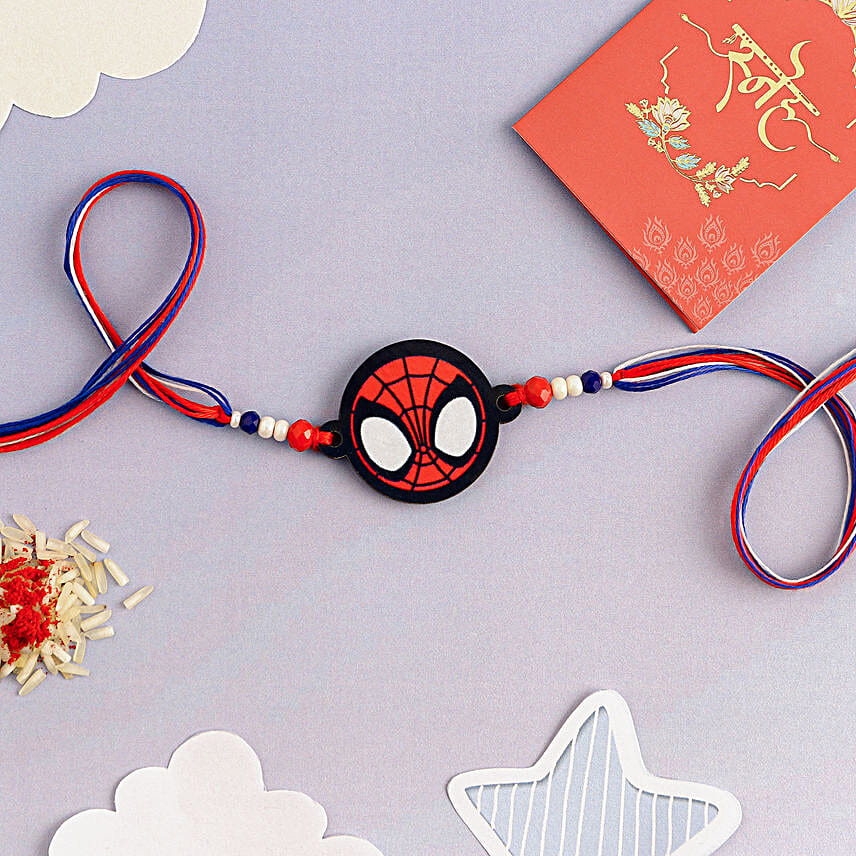 Spiderman Mask N Mauli Dhaga Rakhi Set With Lindt Pack