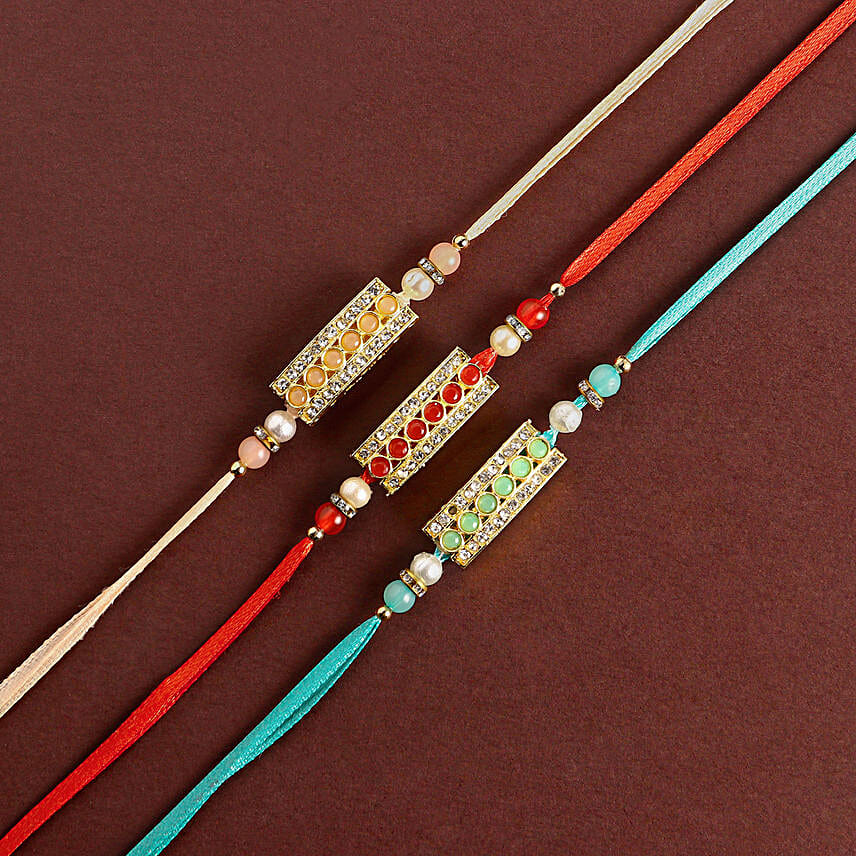 Stone Studded Rakhi Set N Rasgulla Combo