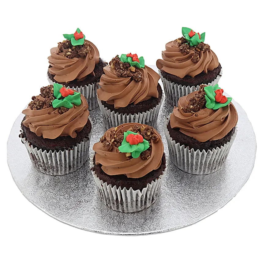Tasty Dark Chocolate Topped Cup Cakes 6 Pcs