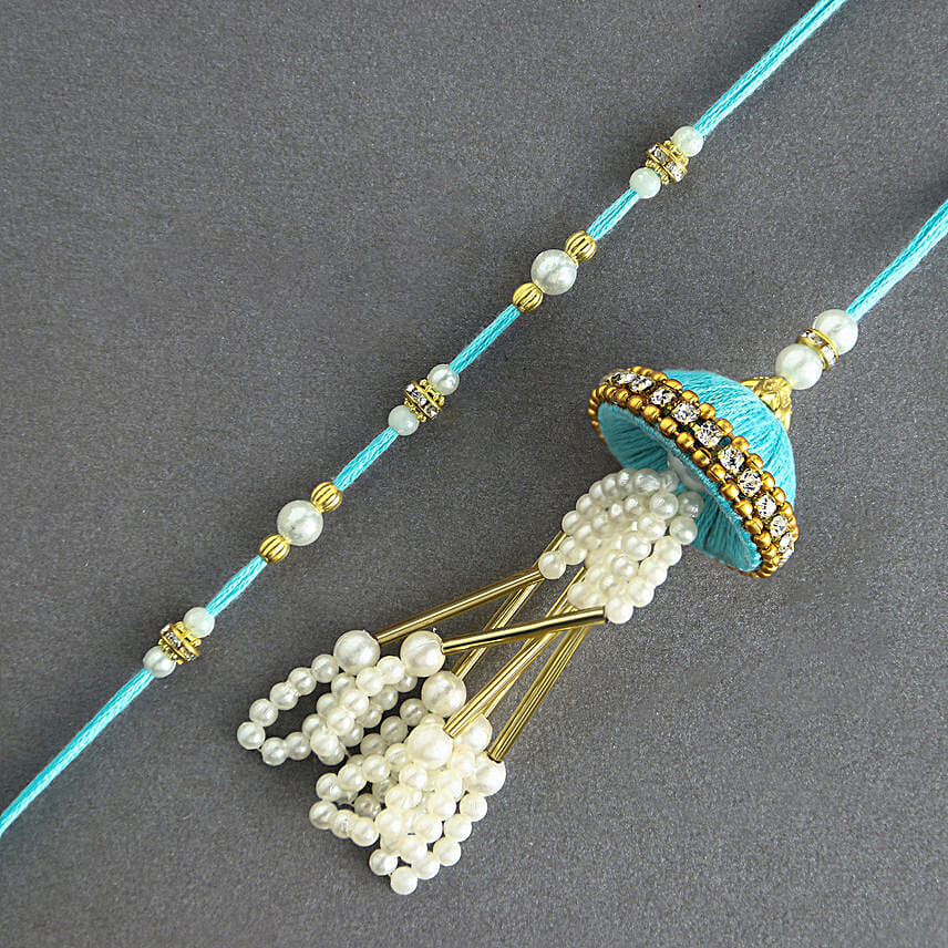Tranquil Jhumar Bhaiya Bhabhi Pearl Rakhi Set N Sweet Delight