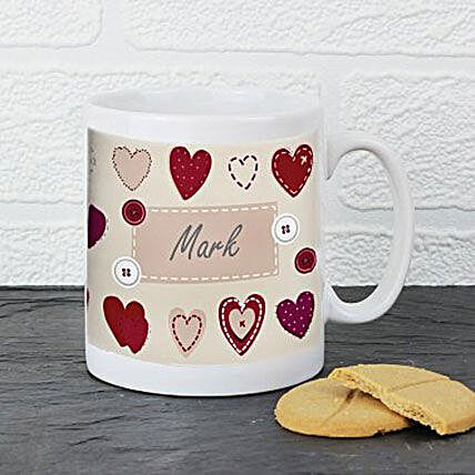 Personalised Fabric Heart Design Mug:Personalised Mugs to UK