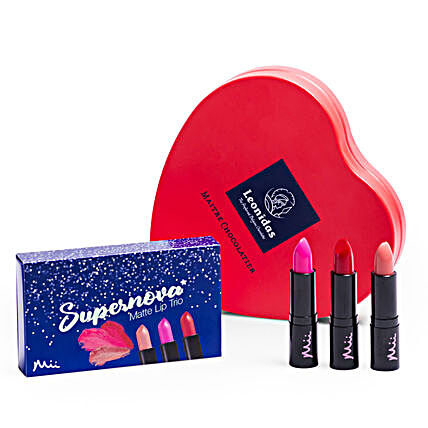 Lipstick Trio With Chocolates:Anniversay Cosmetics and Spa Hampers in UK