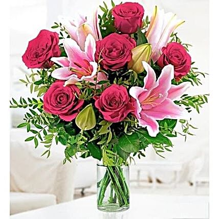 Pink Lilies And Rose Bouquet