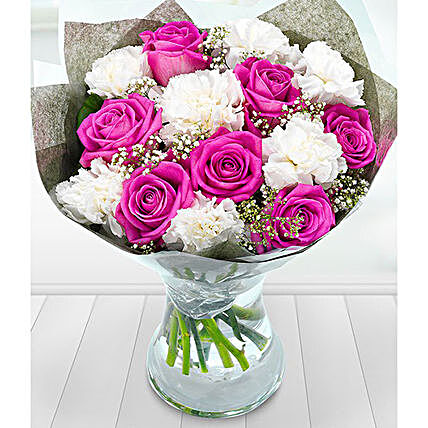 Carnations And Roses Bunch:Send Carnation Flower to UK
