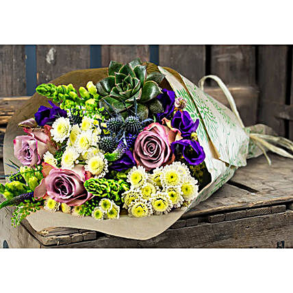 Mix Of Bold Roses And Daisies:Anniversary Bouquet to UK