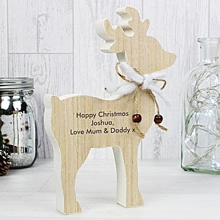 Personalised Wooden Reindeer Decoration:Send Personalised Gifts to UK