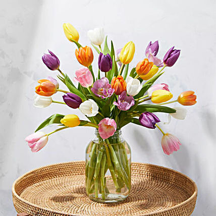 Vibrant Mixed Tulips Vase Arrangement