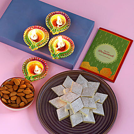 Diwali Special Diyas And Tasty Treats Hamper:Gifts for Kids to London