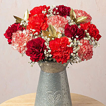 Mesmerising Red And Burgundy Carnations Vase