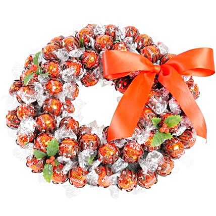 Traditional Red Lindt Chocolate Wreath:Chocolate Delivery in London UK