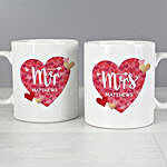 Personalised Mr And Mrs Valentines Day Confetti Hearts Mug Set
