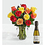 Bright Roses Bouquet And Wine