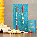 Blue Pearl Lumba Rakhi Set And Cashew With Kaju Katli