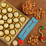 Golden Pearl Rakhi And Almonds With 12 Pcs Ferrero Rocher