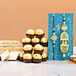 Mughal Lumba Rakhi Set And Kaju Katli With Ferrero Rocher